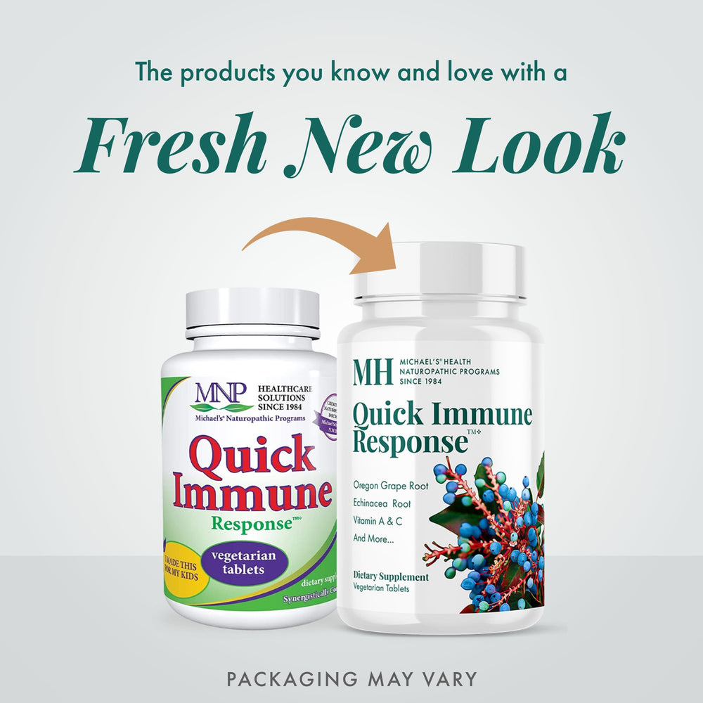 MICHAEL'S Quick Immune Response tablets closeup highlighting vegetarian capsules