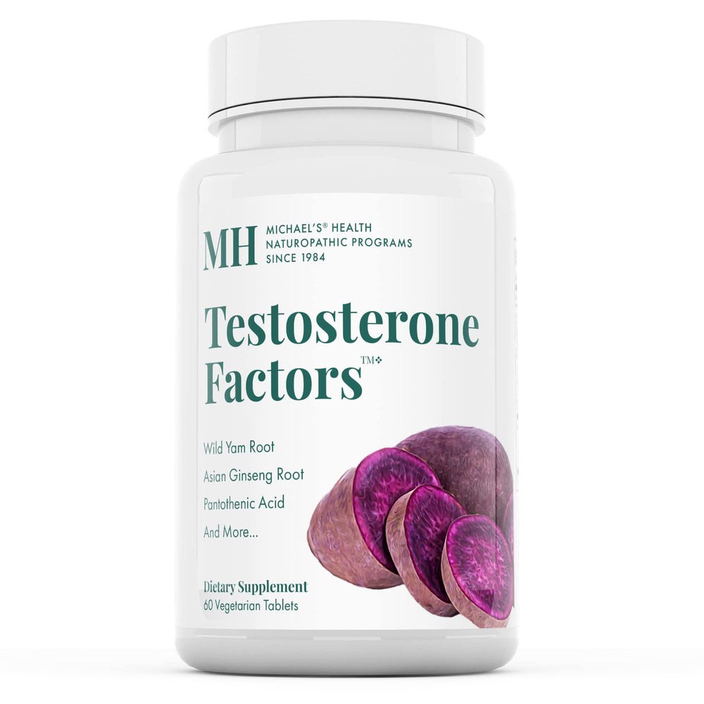 Michael's Testosterone Factors bottle front view, kosher vegetarian formula for natural testosterone support.