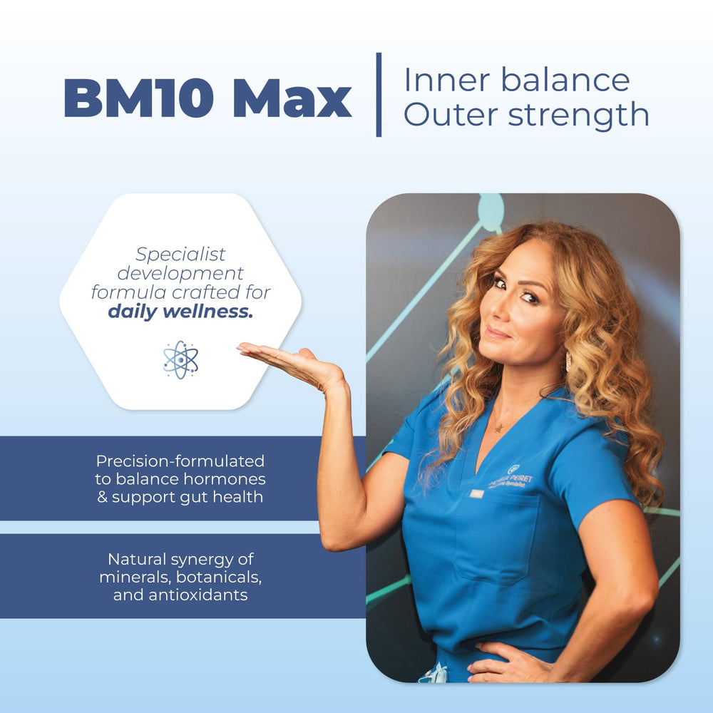 Michelle Peiret BM10 Max packaging showing vegan capsules and clean formula