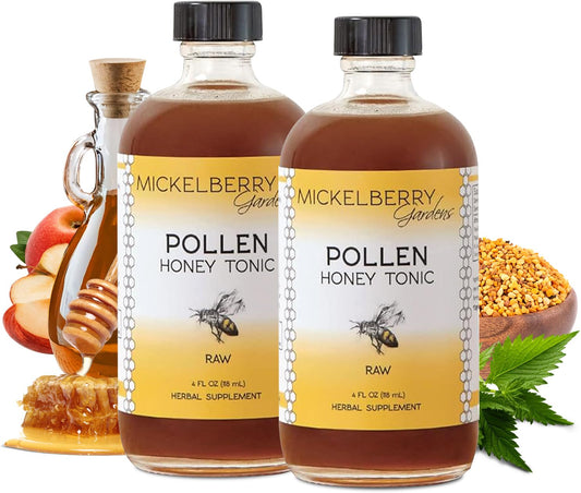 Mickelberry Gardens Pollen Honey Tonic bottle-oxymel for daily support.