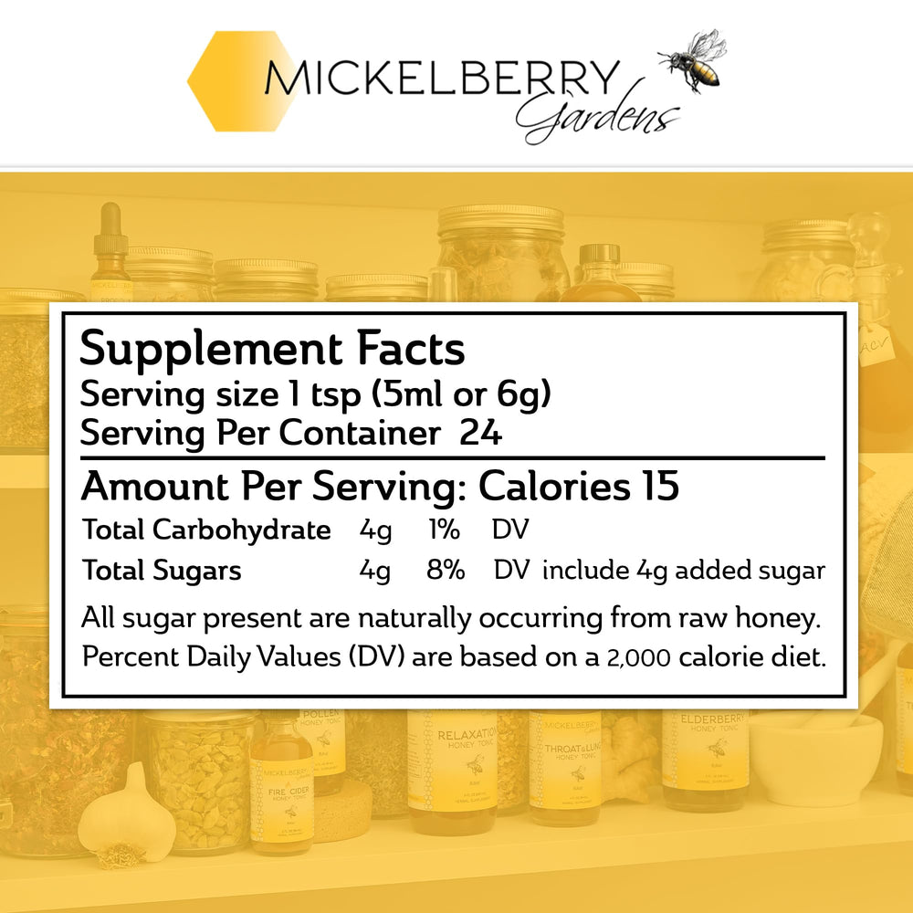 Mickelberry Gardens Pollen Honey Tonic packaging box ready to ship.