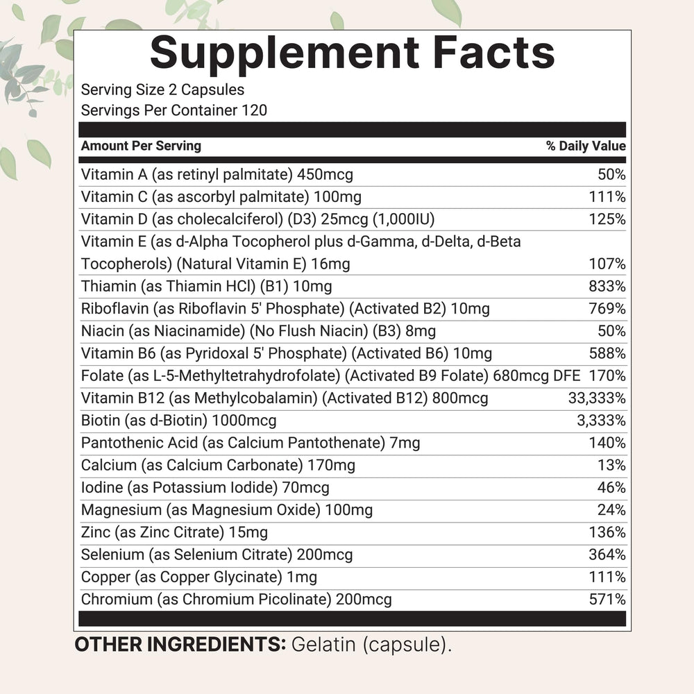 Micro Ingredients 19-in-1 formula capsules closeup shows comprehensive nutrient support.