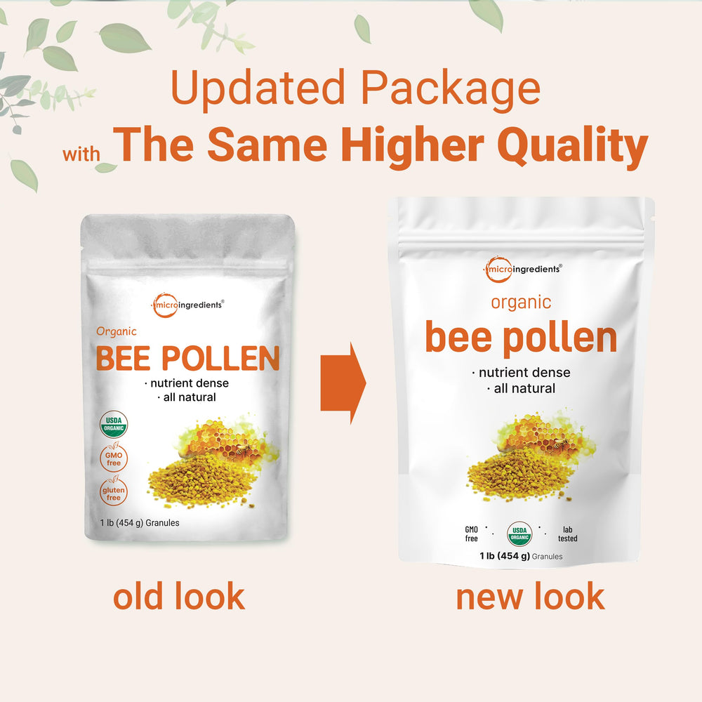 1 lb pouch of Micro Ingredients bee pollen packaging detail
