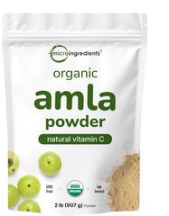 Micro Ingredients Amla powder bottle highlighting vitamin C-rich gooseberry for daily smoothies.