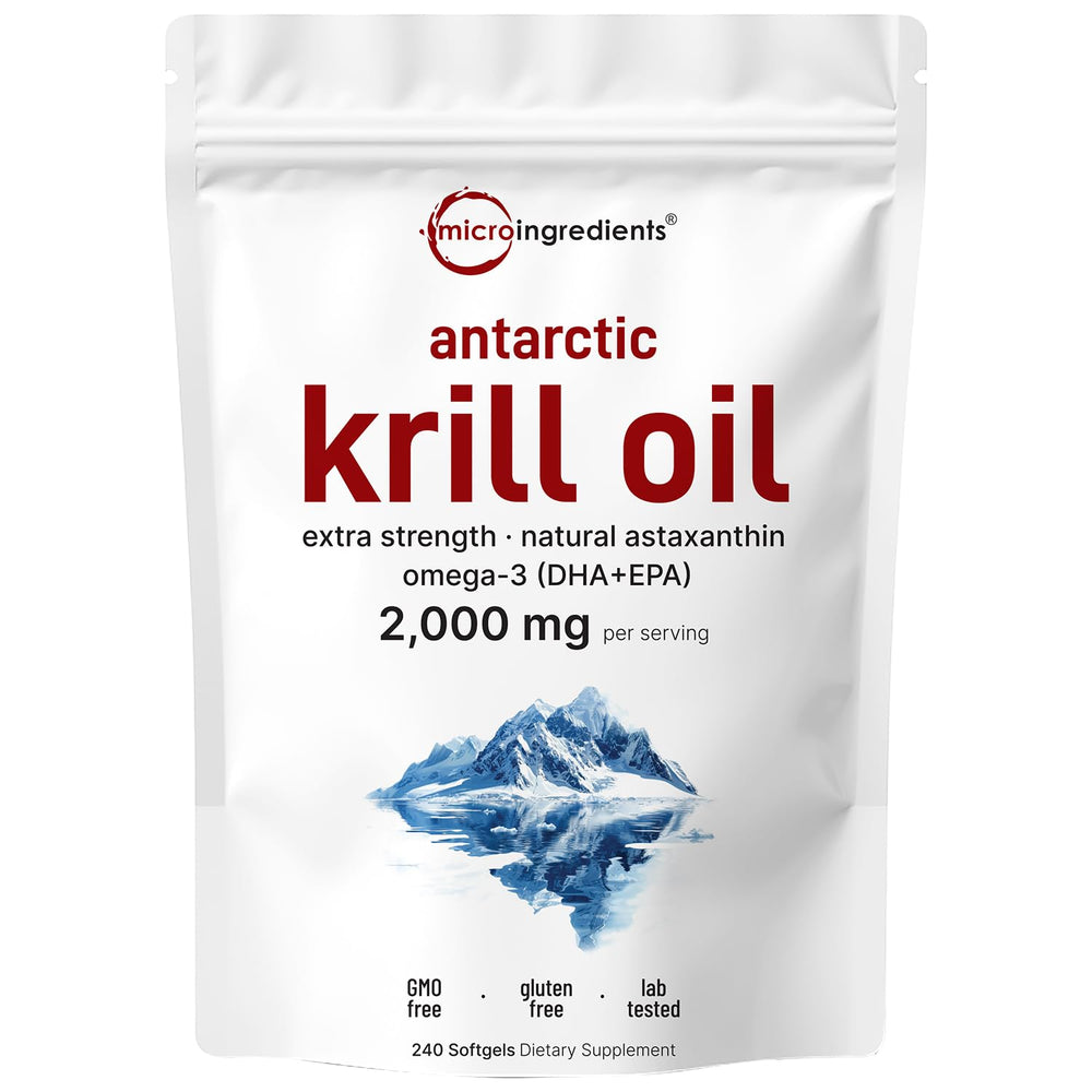 Micro Ingredients Antarctic Krill Oil bottle showing premium omega-3 supplement for daily wellness