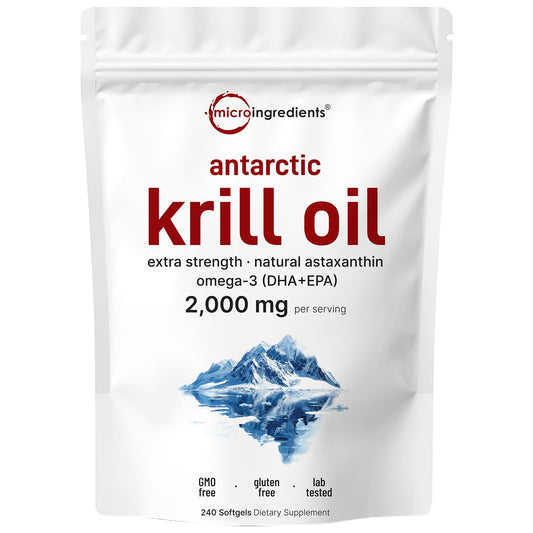 Micro Ingredients Antarctic Krill Oil bottle showing premium omega-3 supplement for daily wellness