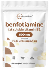Micro Ingredients benfotiamine softgels bottle front view may support energy metabolism.