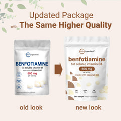Micro Ingredients benfotiamine softgels close-up showing coconut oil formula for absorption.