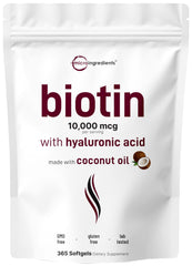 Micro Ingredients Biotin Hyaluronic Softgels bottle for daily hair and skin support.