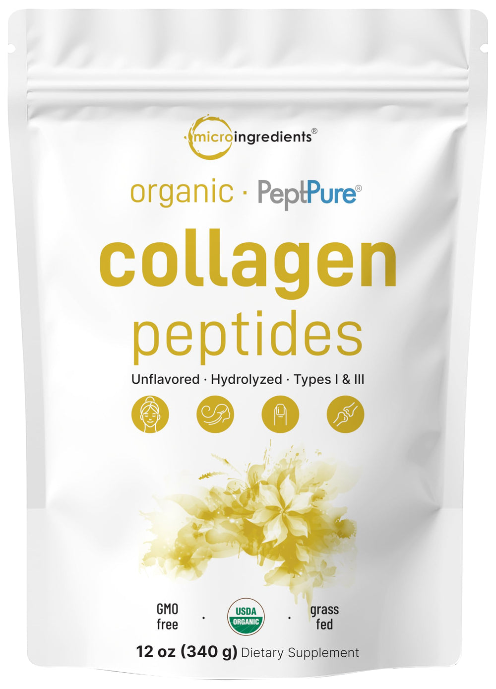 Micro Ingredients collagen peptides powder bottle for easy daily use and potential skin support.