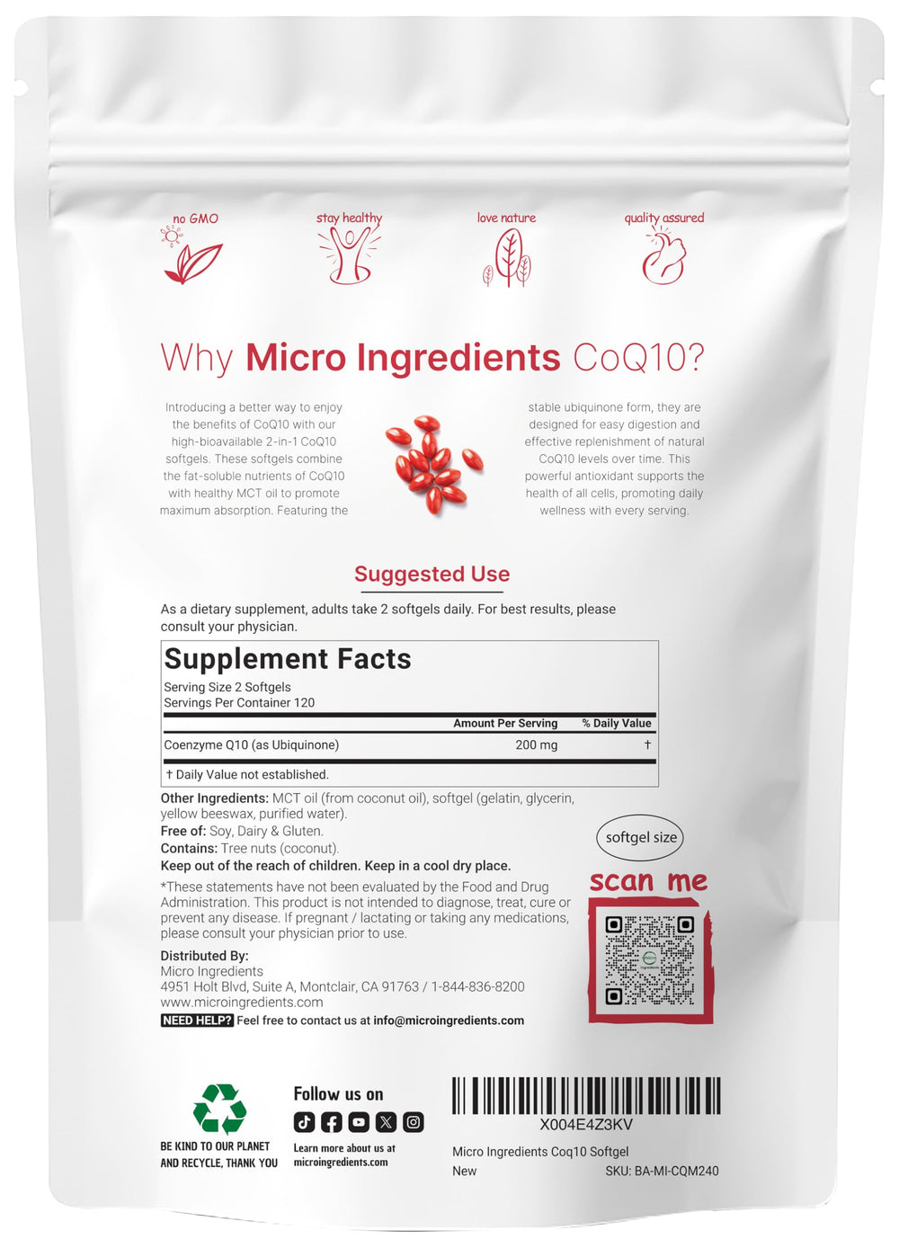 Micro Ingredients CoQ10 softgels being poured for daily intake.