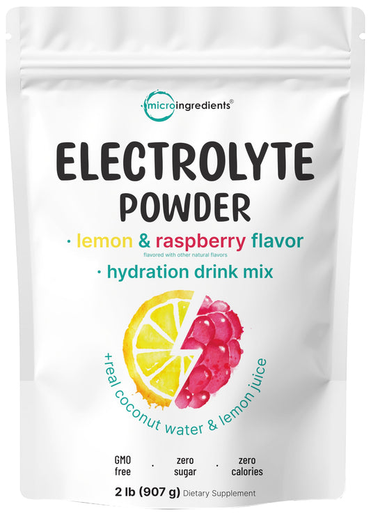 Micro Ingredients Electrolyte Powder lemon-raspberry bottle for refreshing hydration during workouts