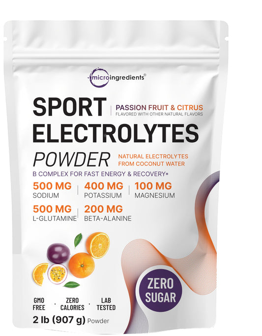 Micro Ingredients Electrolytes bottle closeup showing sugar-free hydration for workouts.