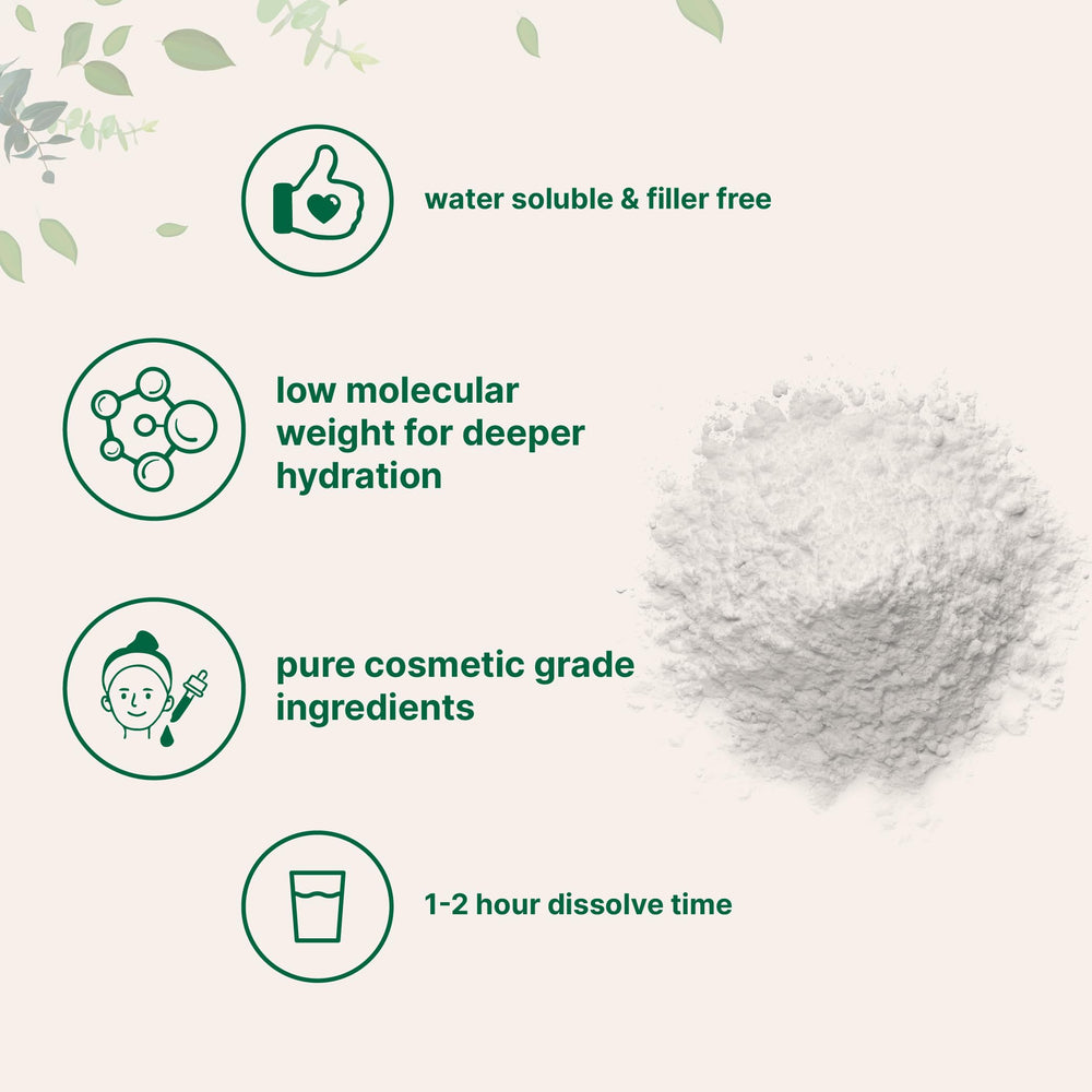 Hyaluronic Acid powder dissolving in water for quick hydration.