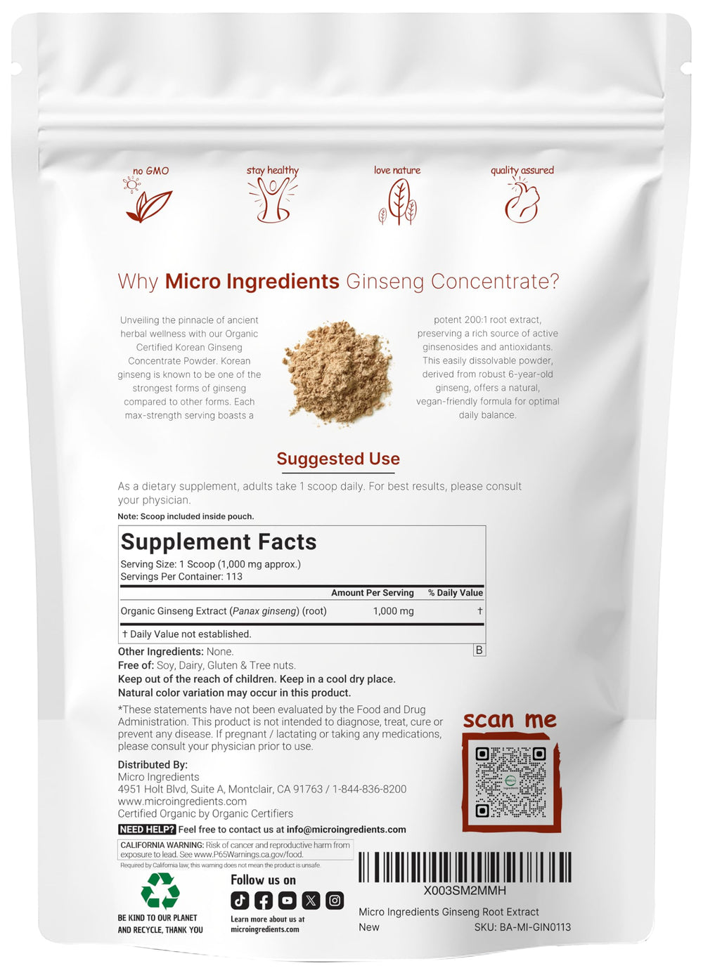 Micro Ingredients ginseng powder scoop image for precise daily dosing and convenience.
