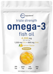 Micro Ingredients lemon-flavored omega-3 softgels bottle for easy daily ingestion.