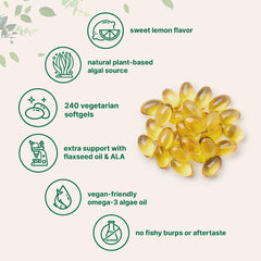 Micro Ingredients lemon-flavored algae oil softgels stacked for daily supplementation