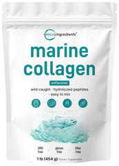 Micro Ingredients Marine Collagen Powder 1lb pouch, unflavored and easy to mix.