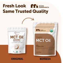 Micro Ingredients MCT powder being poured into coffee for keto creamer.
