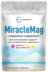 Micro Ingredients MiracleMag bottle shows calming magnesium powder for daily balance.