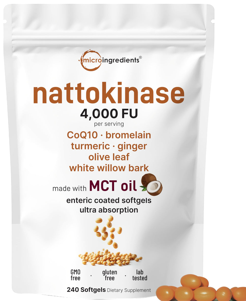 Micro Ingredients nattokinase 4000fu softgels in bottle for daily cardiovascular support.