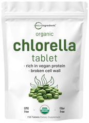 Micro Ingredients Organic Chlorella tablets 500mg in bottle for convenient daily greens