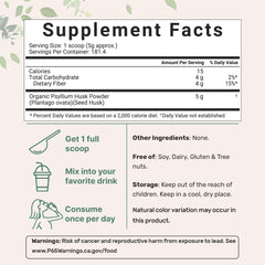 Micro Ingredients organic psyllium husk powder label highlights India origin and purity