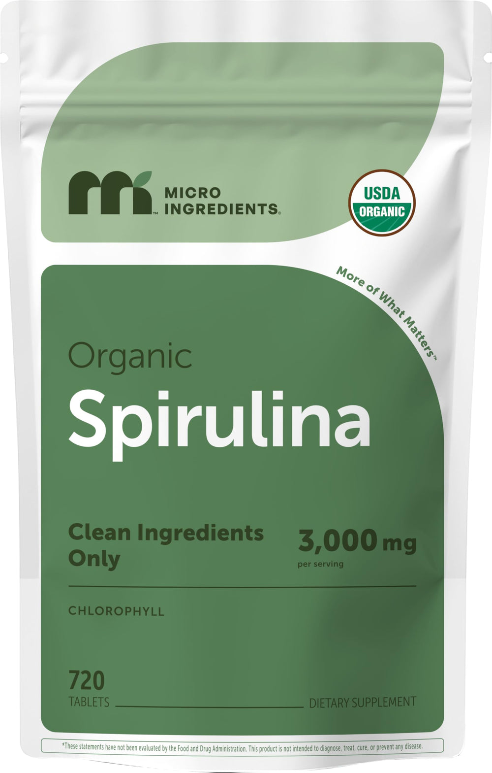 Micro Ingredients Organic Spirulina tablets bottle front for convenient daily greens