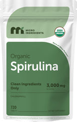 Micro Ingredients Organic Spirulina tablets bottle front for convenient daily greens