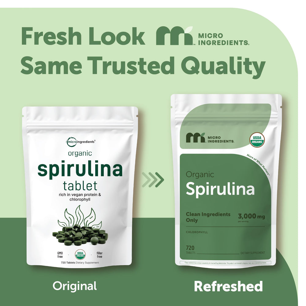 Micro Ingredients Spirulina tablet ingredients label highlights 3000 mg serving