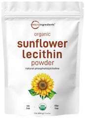 Micro Ingredients Organic Sunflower Lecithin Powder bottle with scoop for easy daily supplementation