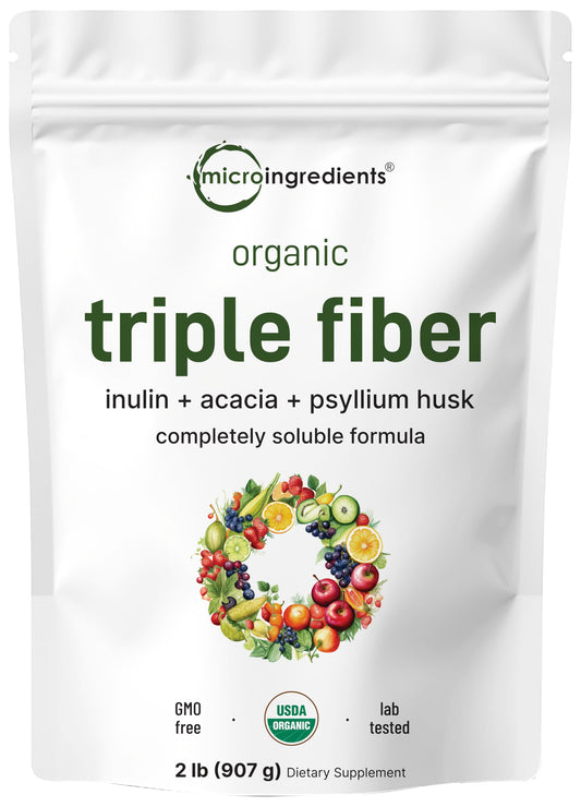 Micro Ingredients Organic Triple Fiber Powder bottle for daily digestion support
