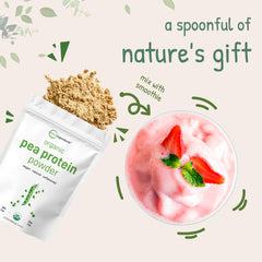 Micro Ingredients pea protein product label close-up highlighting organic sourcing.