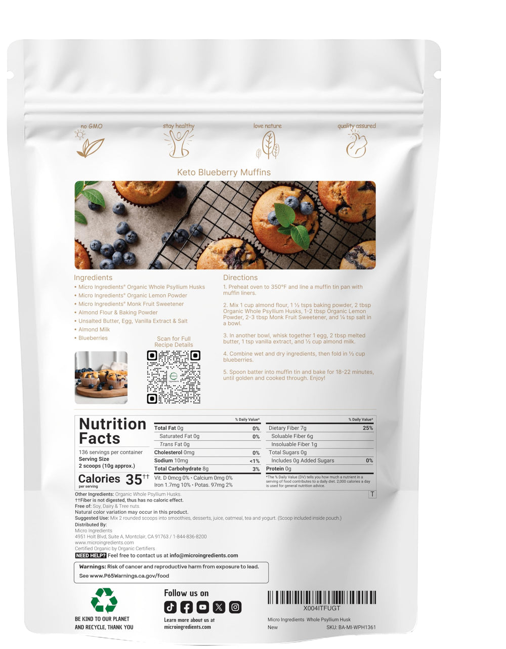 Micro Ingredients Psyllium Husks scoop demonstrates measurement and portion control