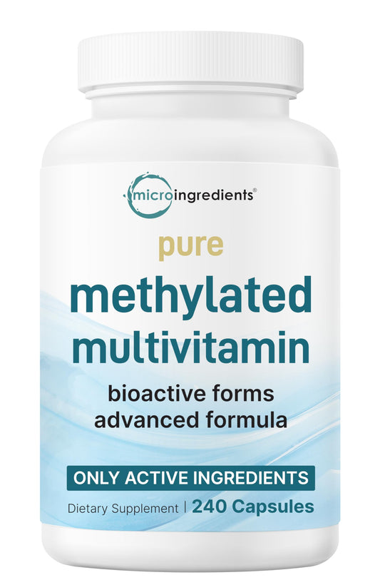 Micro Ingredients Pure Methylated Multivitamin bottle highlights a high-bioavailability daily wellness option.