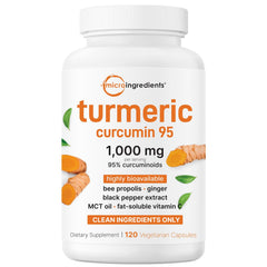 Micro Ingredients Pure Turmeric Curcumin 1000mg bottle highlighting high-potency curcuminoids for daily antioxidant support.