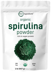 Micro Ingredients spirulina powder bulk 2lb with scoop for daily greens boost.