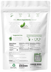 Micro Ingredients stevia green leaf extract powder close-up showing reduced bitter aftertaste.