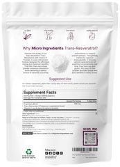Micro Ingredients Trans-Resveratrol powder scoop measures servings for easy daily use