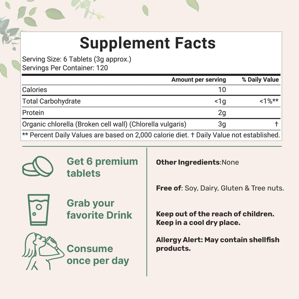Micro Ingredients vegan protein chlorella tablets on spoon for easy daily intake