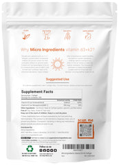Close-up of vitamin D3 K2 label with 5,000 IU D3 and 100 mcg K2.