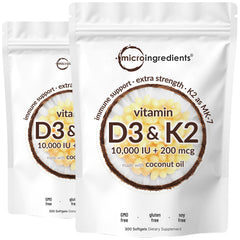 Micro Ingredients Vitamin D3 K2 softgels bottle for daily nutrition support.