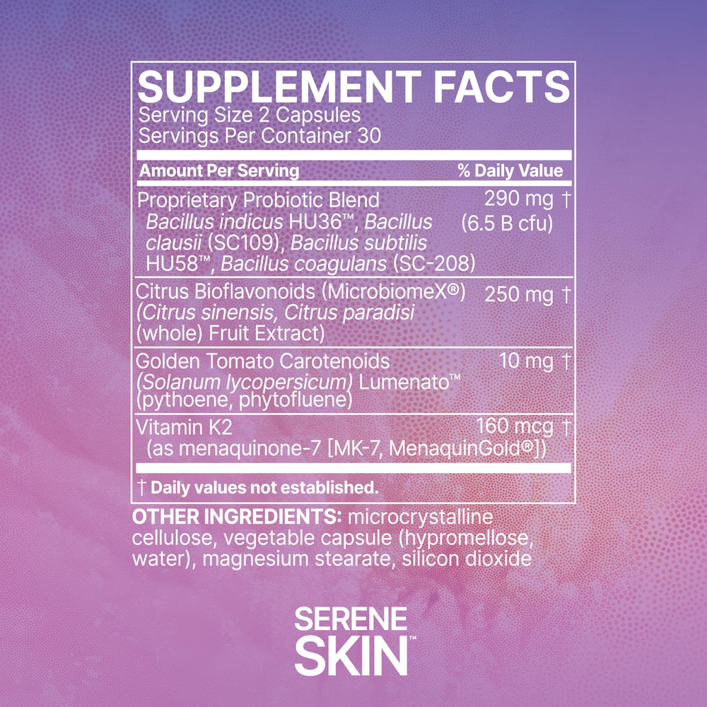 Microbiome Labs SereneSkin Bacillus subtilis visual focuses on gut-skin axis