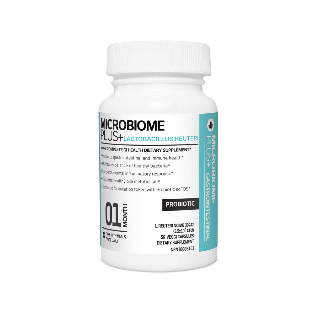 Microbiome Plus GI Probiotics bottle front view for everyday gut support