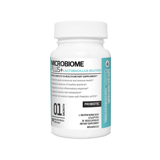 Microbiome Plus GI Probiotics bottle front view for everyday gut support