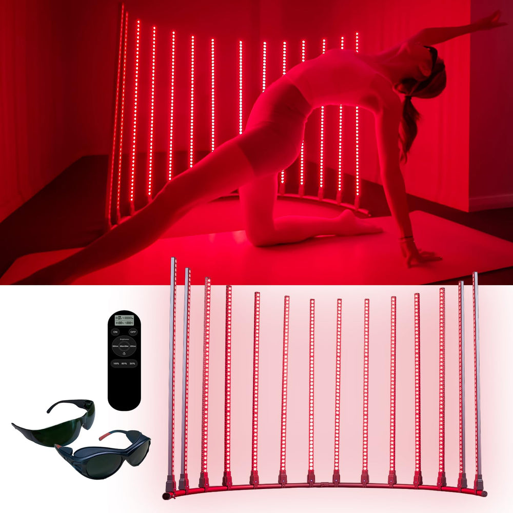 MicroENE red light lamp with full-body coverage for convenient recovery sessions at home