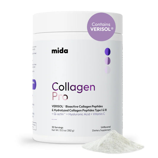 Mida Health VERISOL collagen powder bottle for easy daily use