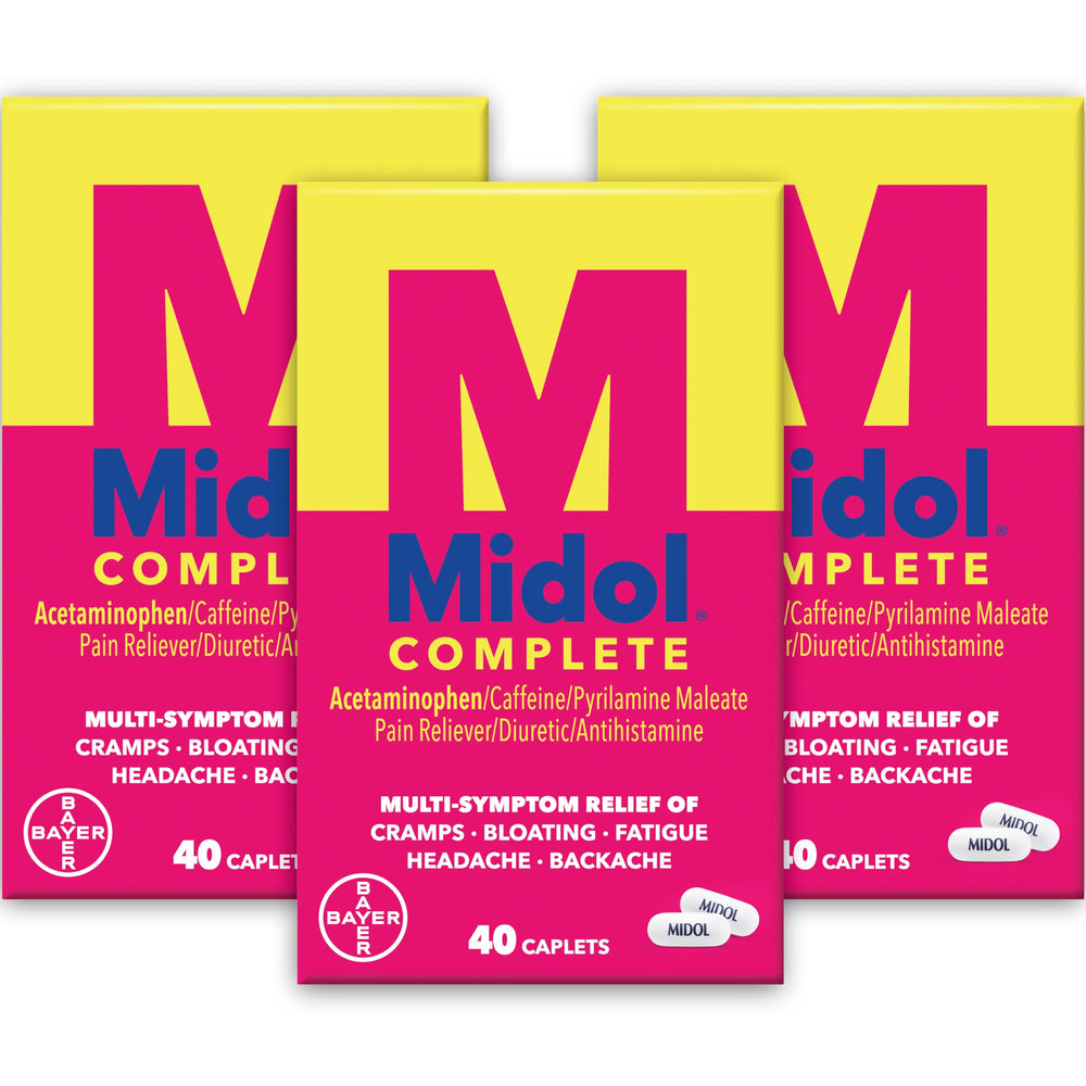 Midol Complete 3-pack box front view for menstrual relief