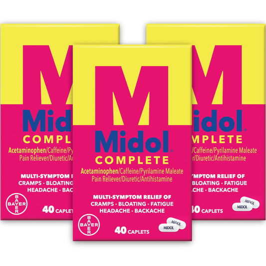 Midol Complete 3-pack box front view for menstrual relief