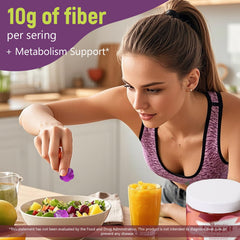 Migcopat probiotic blend bottle emphasizes gut-friendly probiotics and fiber.